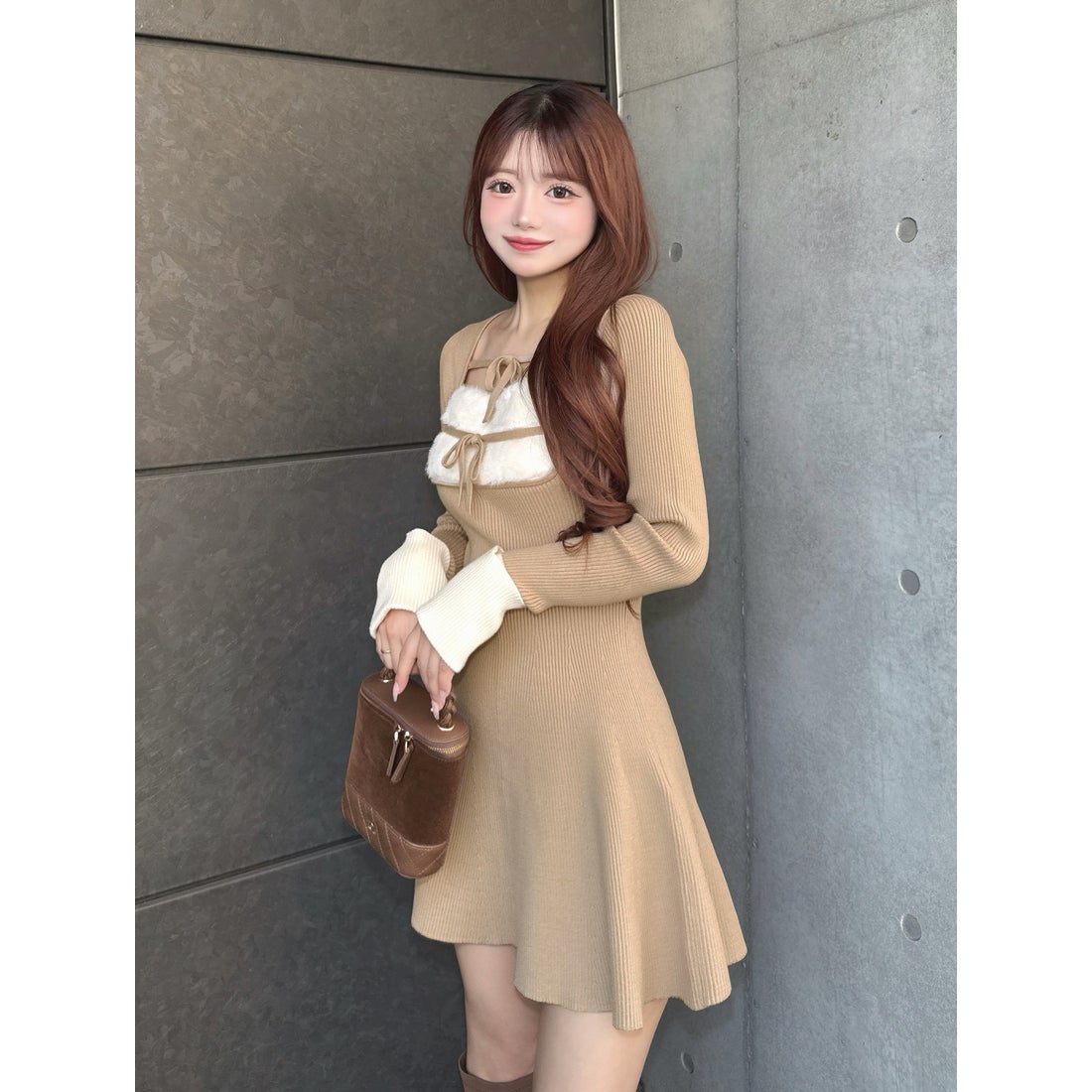 ダーリッチ Darich リボンファーフレアニットミニワンピース