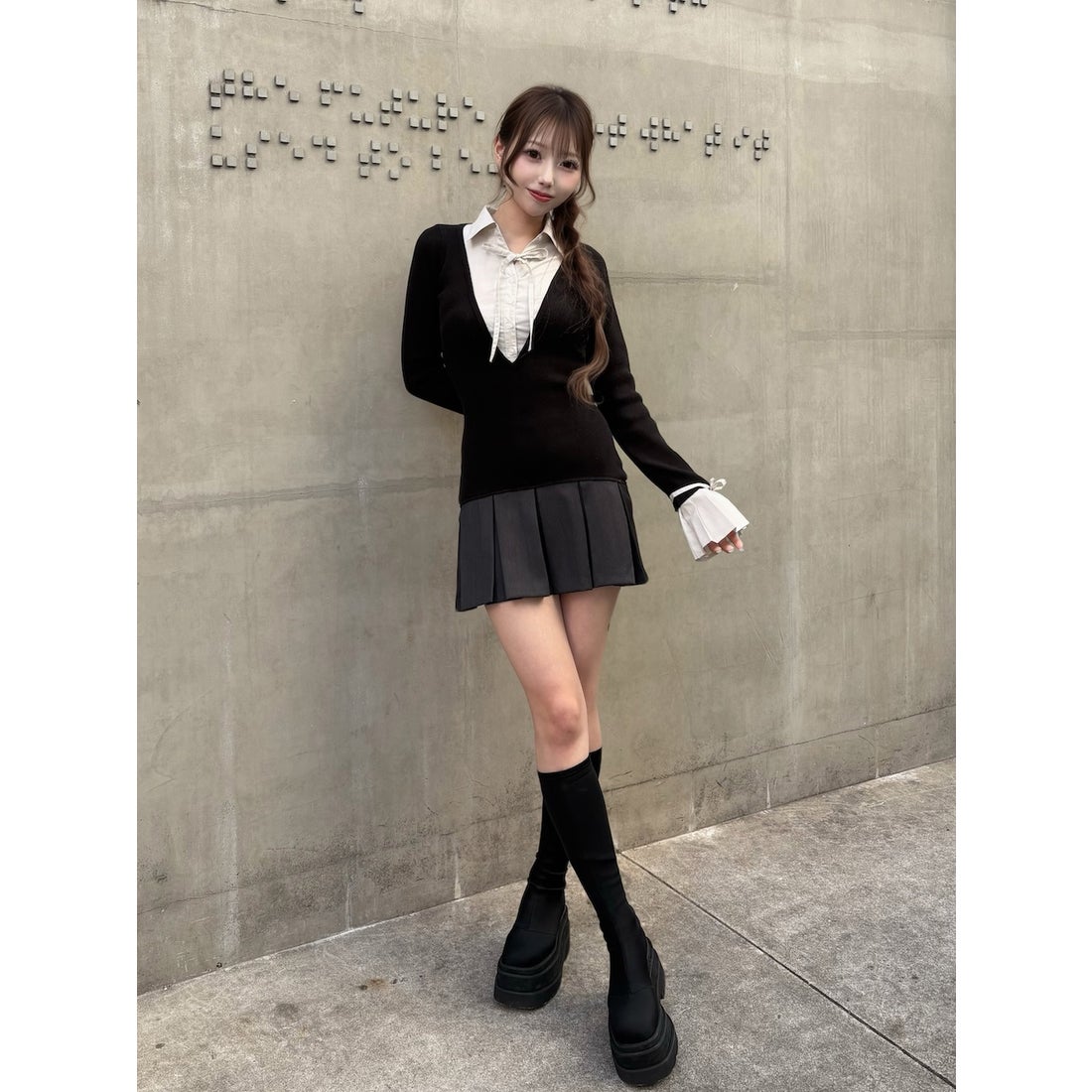 ダーリッチ Darich シャツドッキングプリーツミニワンピース