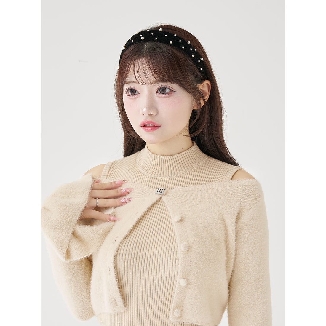 ダーリッチ Darich アンサンブルシャギーニットトップス （ベージュ