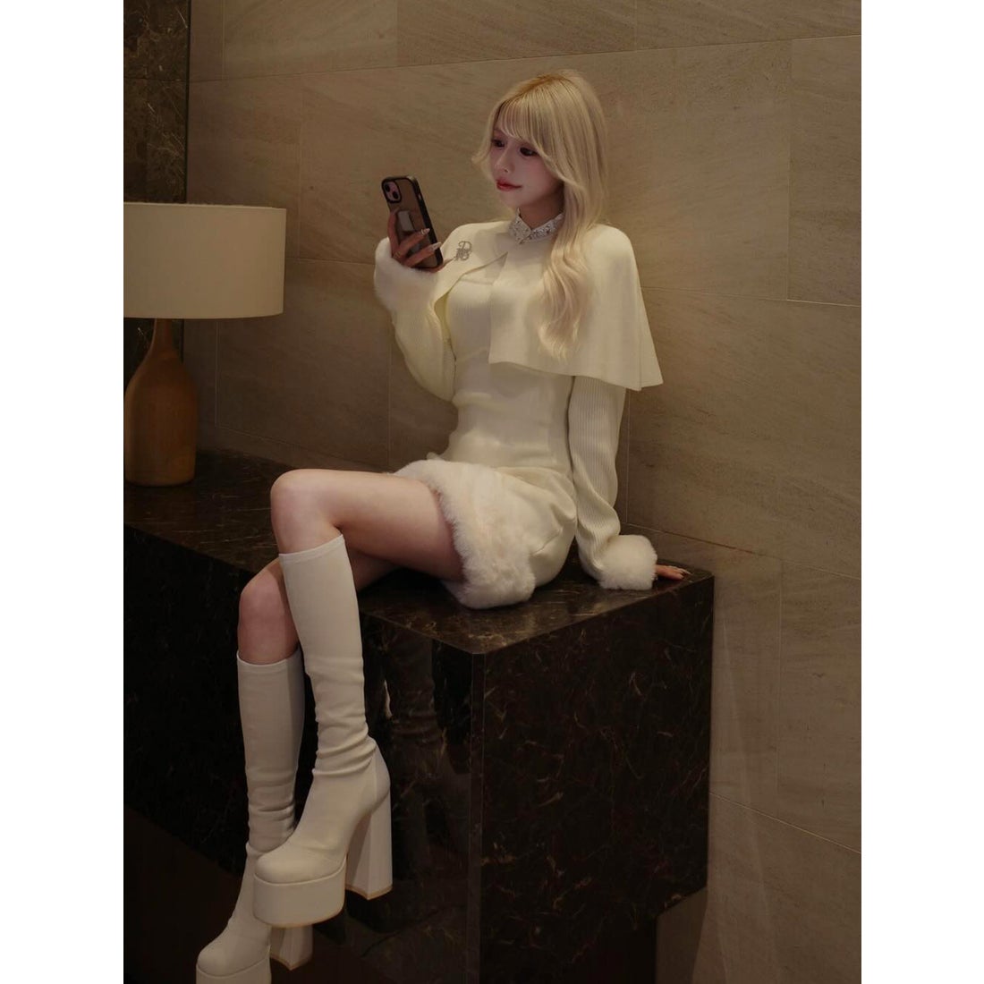 ダーリッチ Darich ビジューケープニットミニワンピース （アイボリー