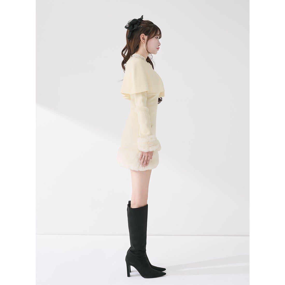 ダーリッチ Darich ビジューケープニットミニワンピース （グレー