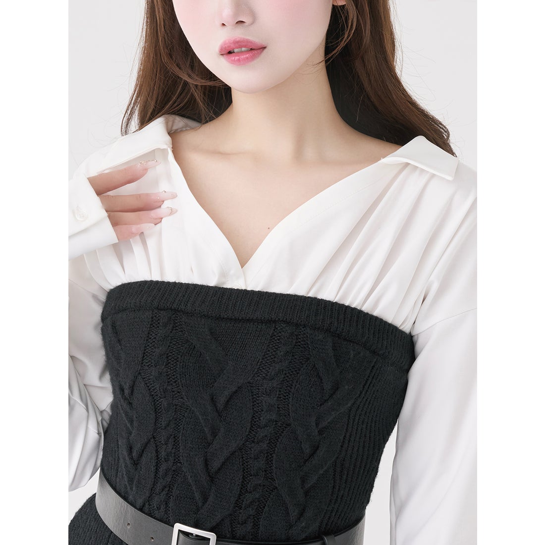 ダーリッチ Darich シャツドッキングプリーツニットミニワンピース