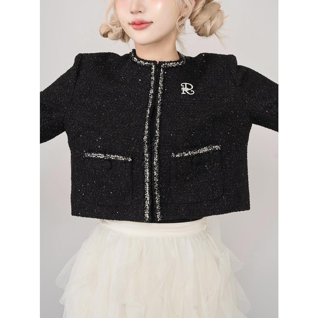 ダーリッチ Darich スパンコールツイードジャケット （ネイビー） -靴