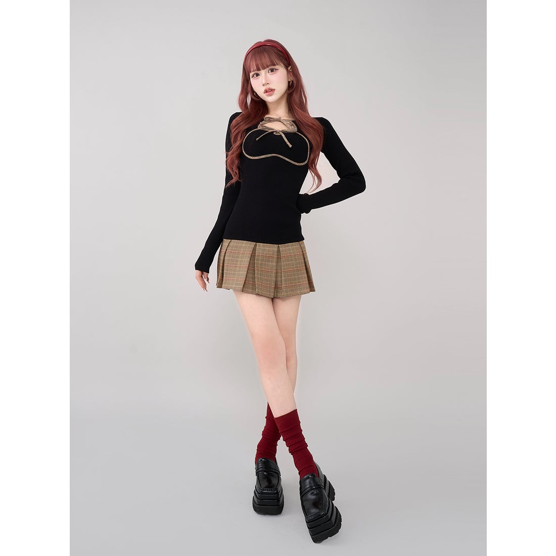 ダーリッチ Darich ポイントチェックニットミニワンピース （グレー