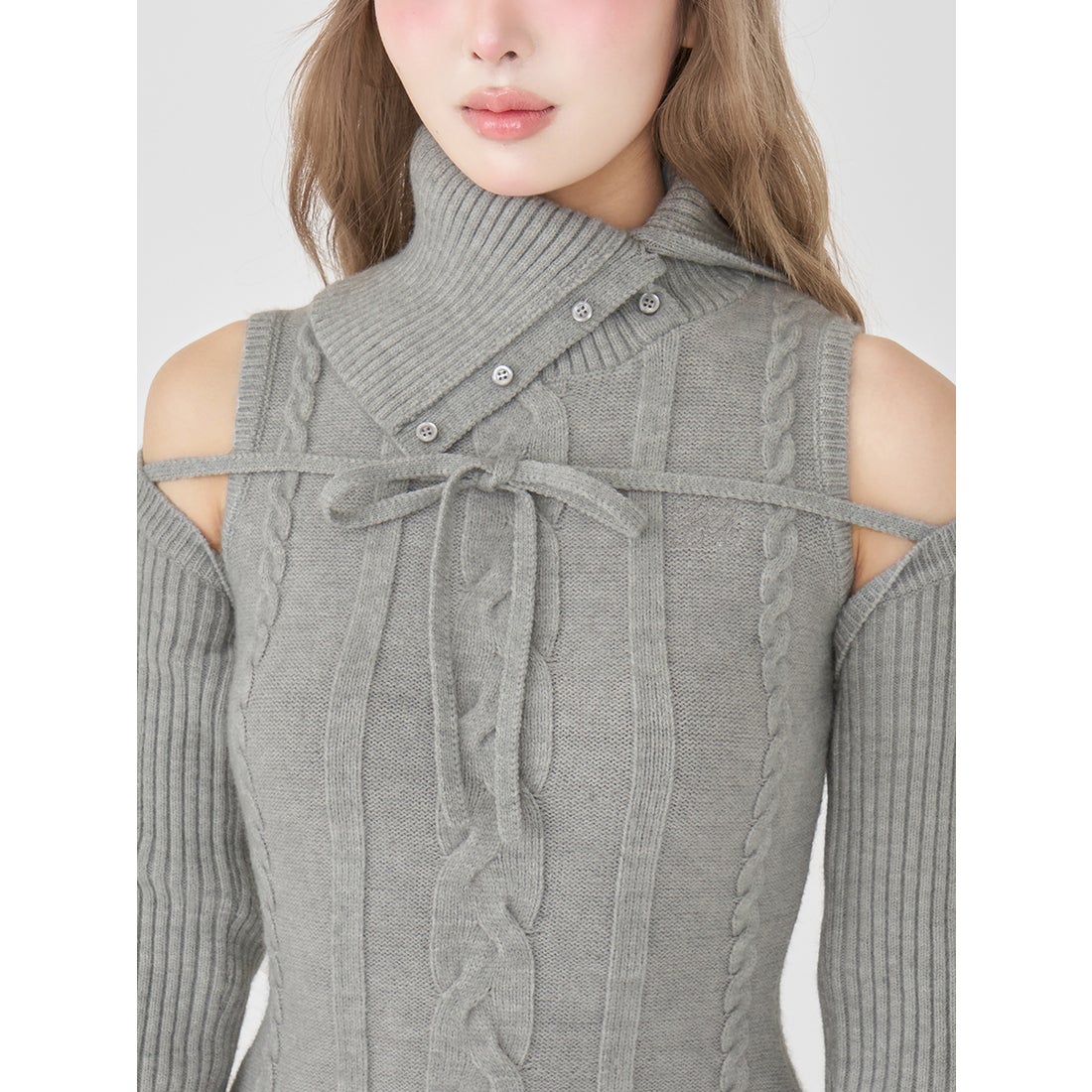 ダーリッチ Darich デザインネックニットミニワンピース （グレー