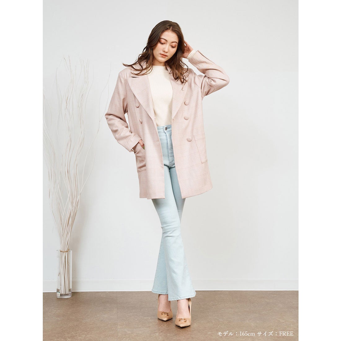 ダーリッチ Darich グレンチェックビッグジャケット （ピンクベージュ