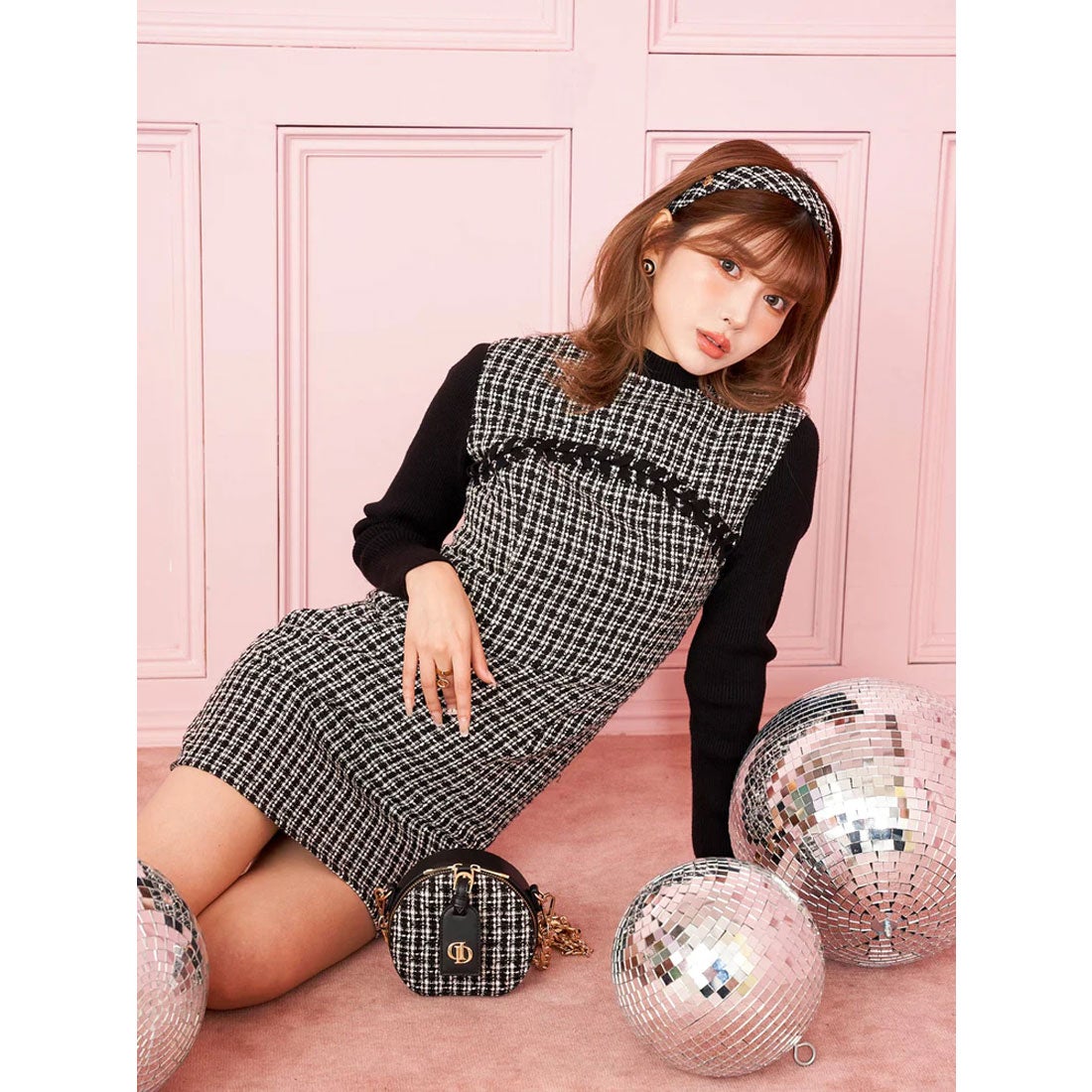 ダーリッチ Darich ニットドッキングツイードミニワンピース