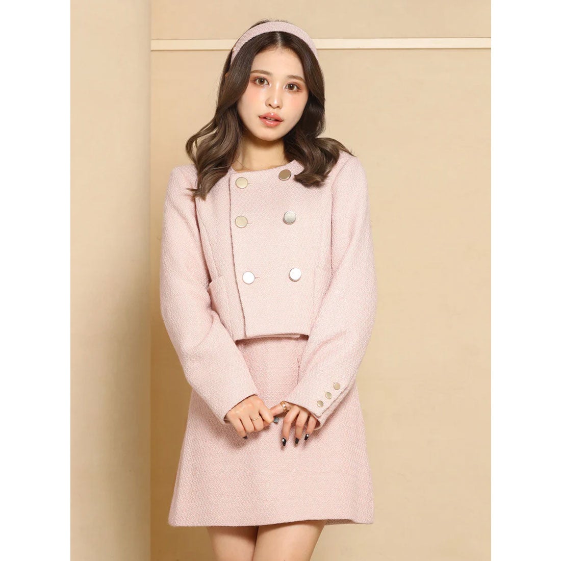 美品♡Harrods ハロッズ ノーカラー ツイード ジャケット ピンク 2 美