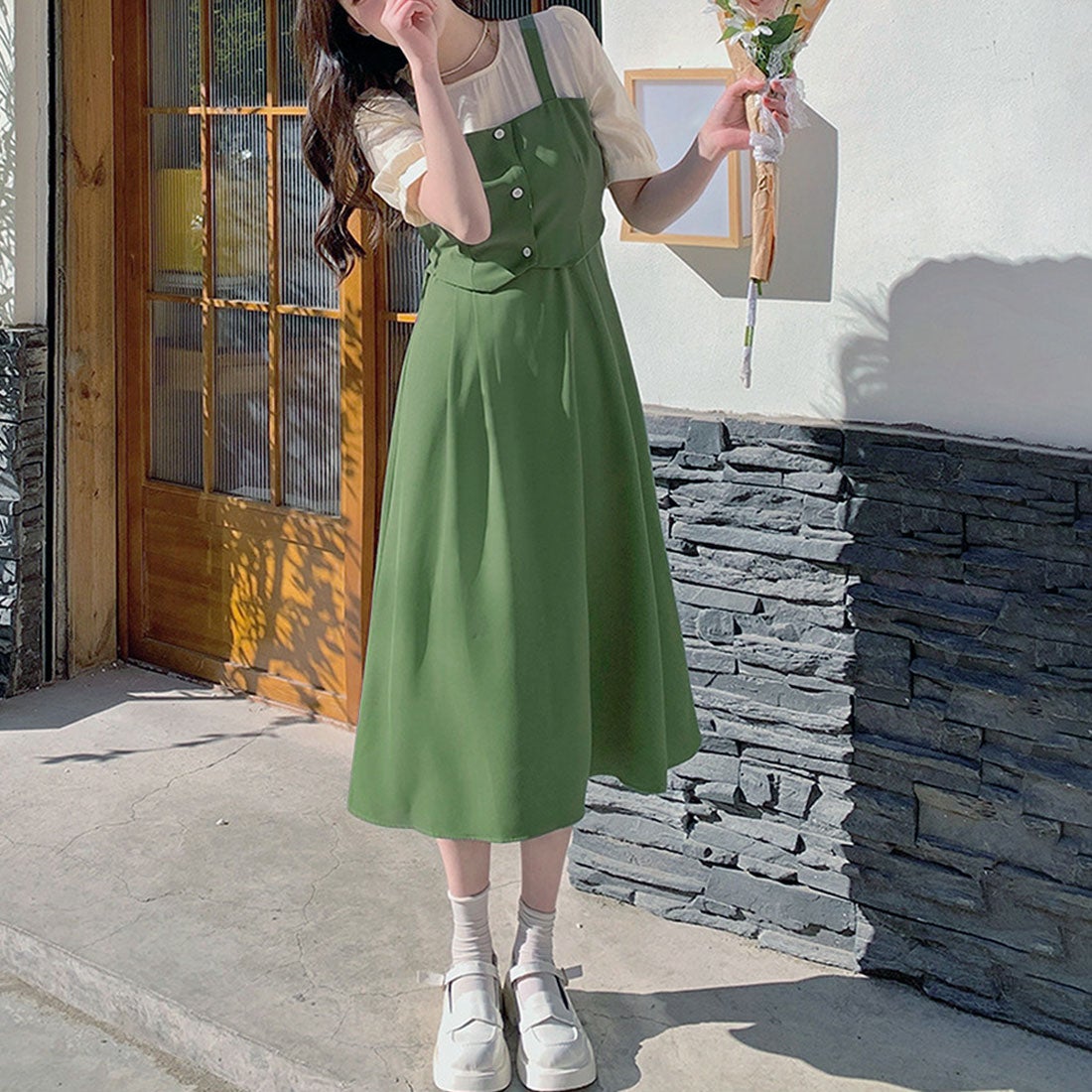 デューリリー Dewlily ジャンパースカート風ワンピース 韓国