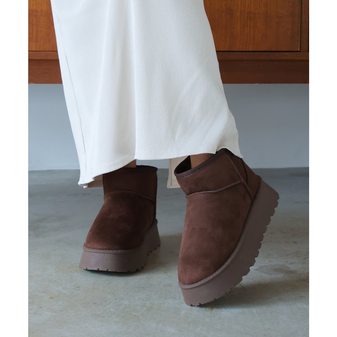 デメテル DEMETER 厚底ソール☆ボリュームファー ショート丈 ムートン