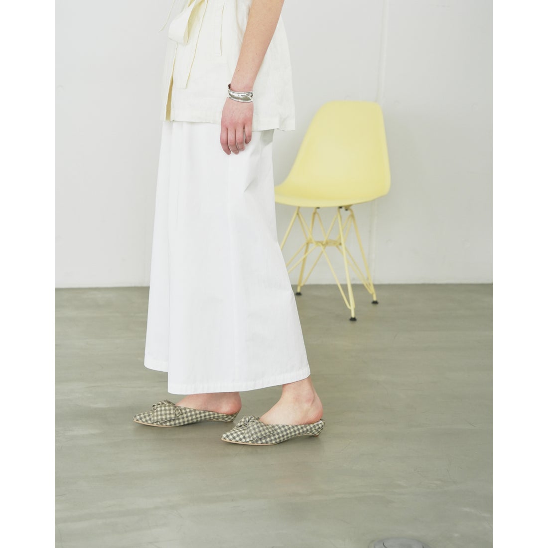 26SS】2cmヒール ビッグリボン ミュール （ブラウン チェック柄