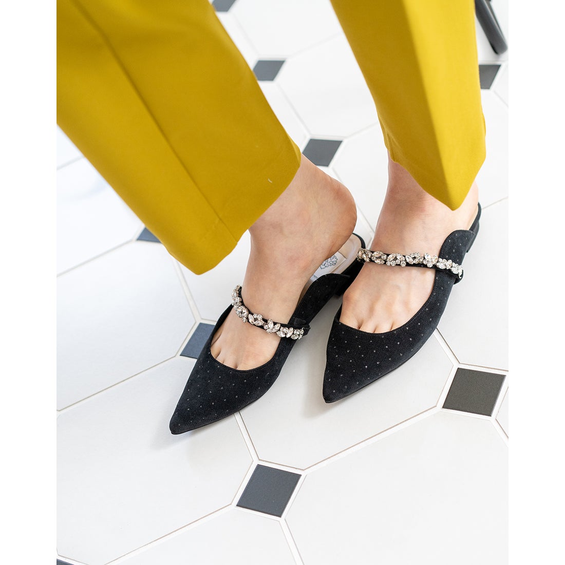 ビジューベルト ミュール （ブラック ベルベット） -Emma Francis