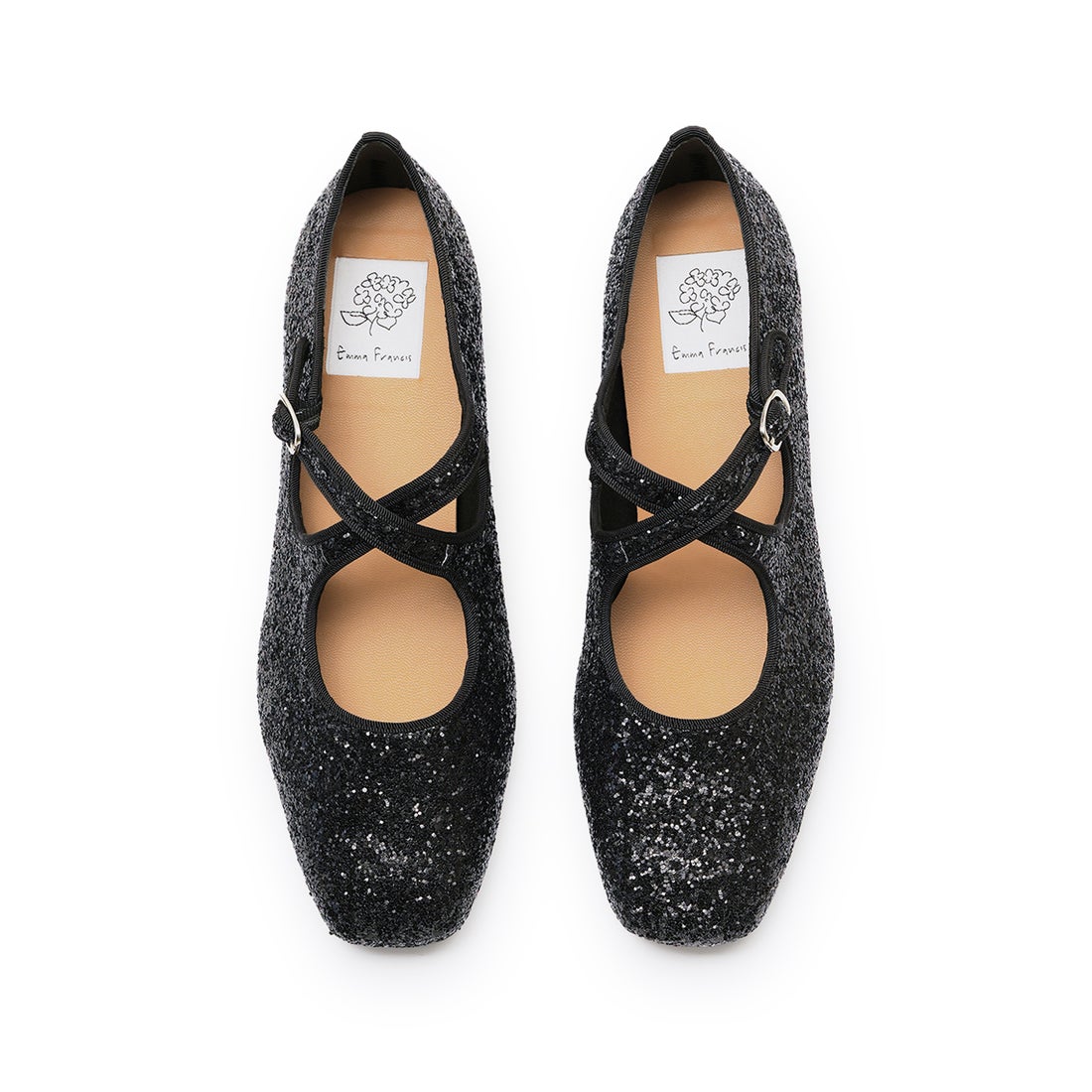 クロスストラップ フラット メリージェーン （ブラック グリッター