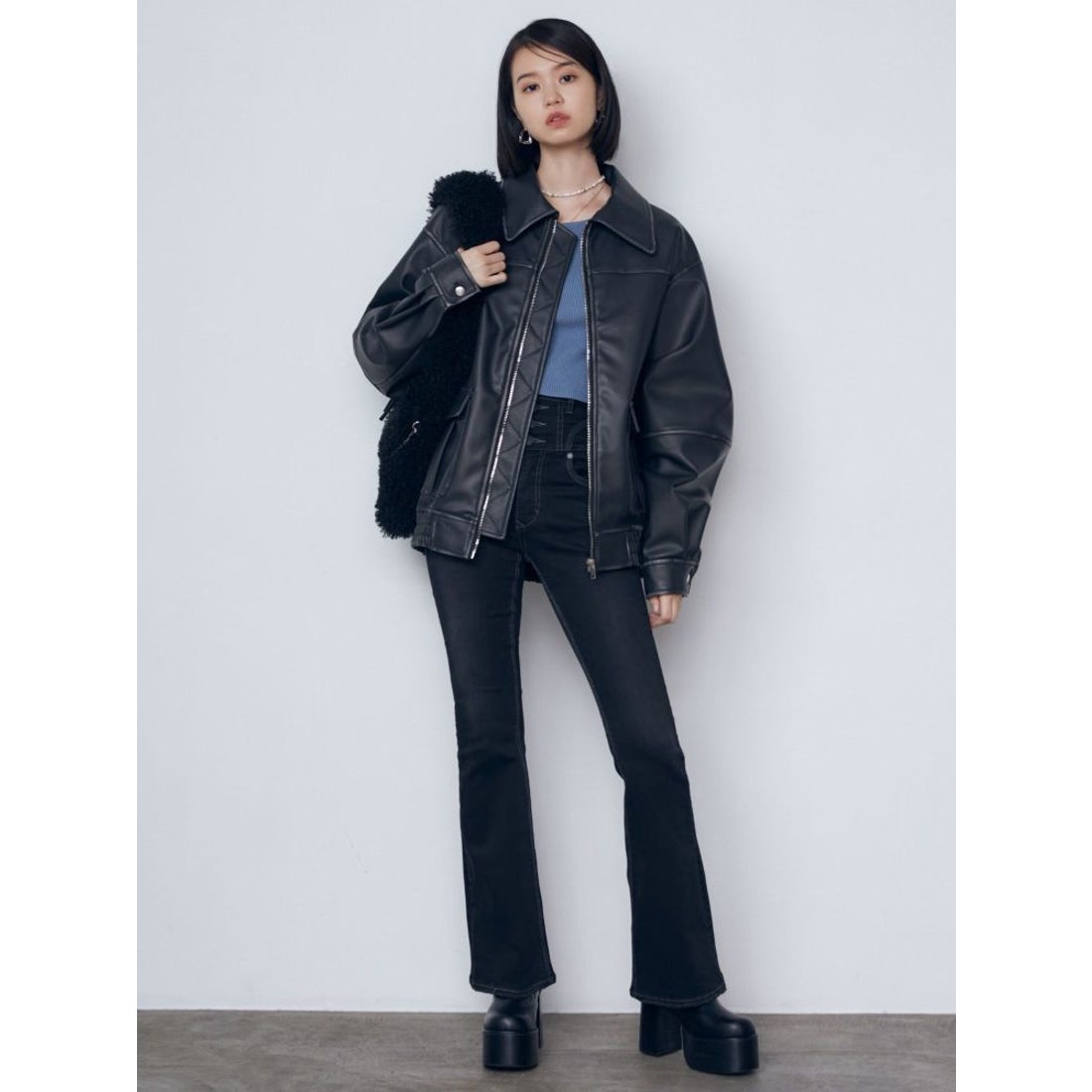 エモダ EMODA ヴィンテージライクオーバーブルゾン （ブラック） -靴