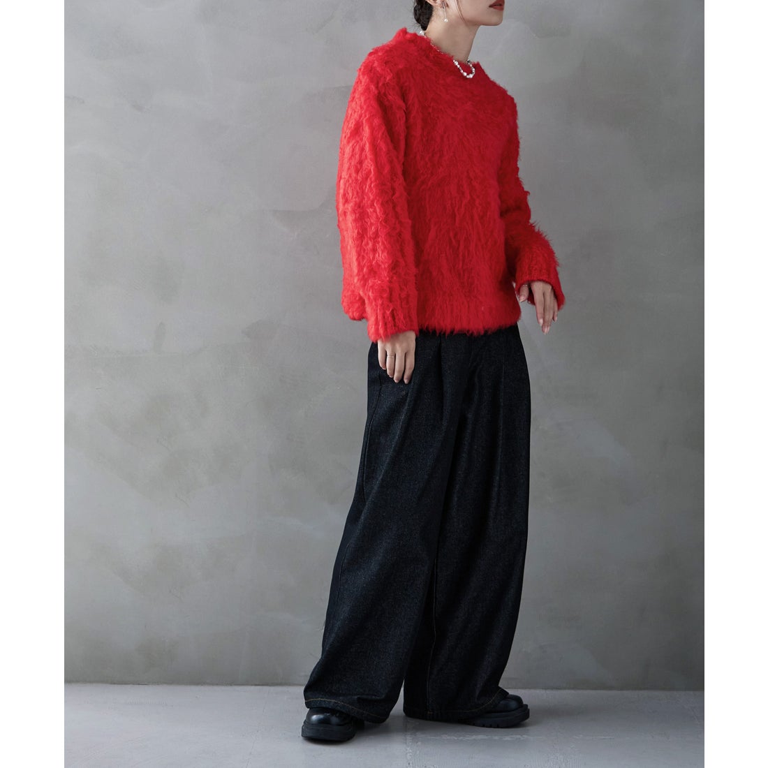 エトル etoll. シャギーニットクルーネックプルオーバー （レッド