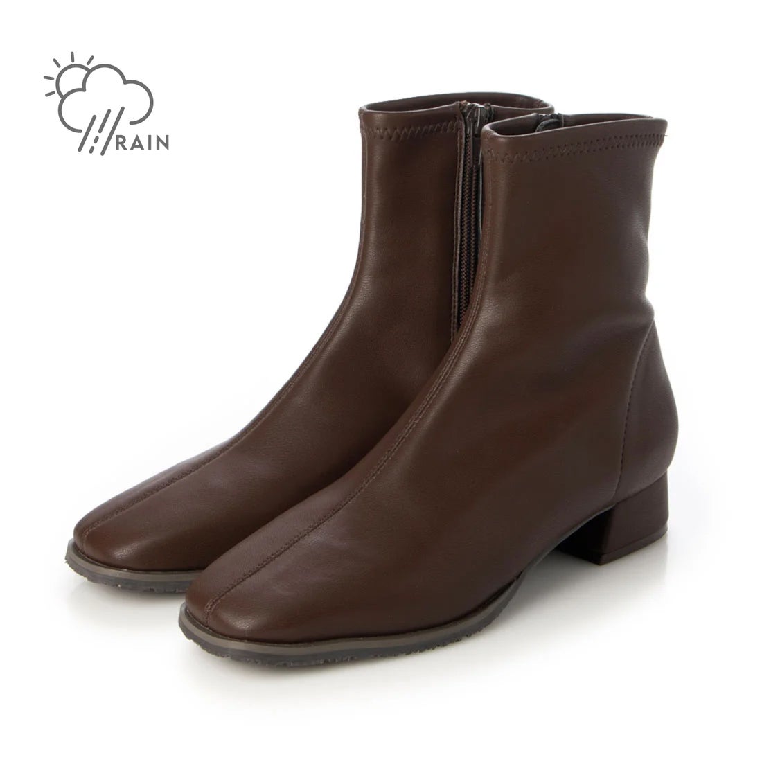 EVOL/イーボル】 晴雨兼用スクエア3cmヒールショートブーツ IX5476