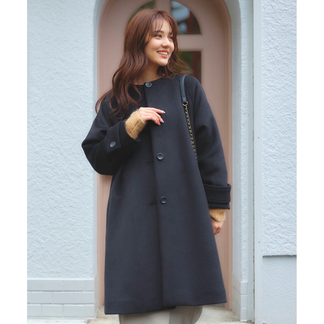 フェルゥ Feroux ウール混 Aラインコート （ブラック系