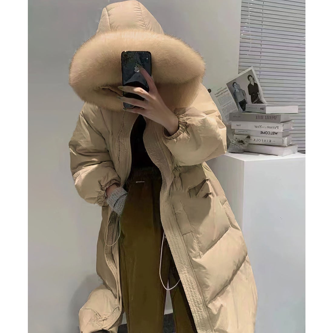 フロリア Flolia ロングダウンコート ファー フード付き（ベージュ