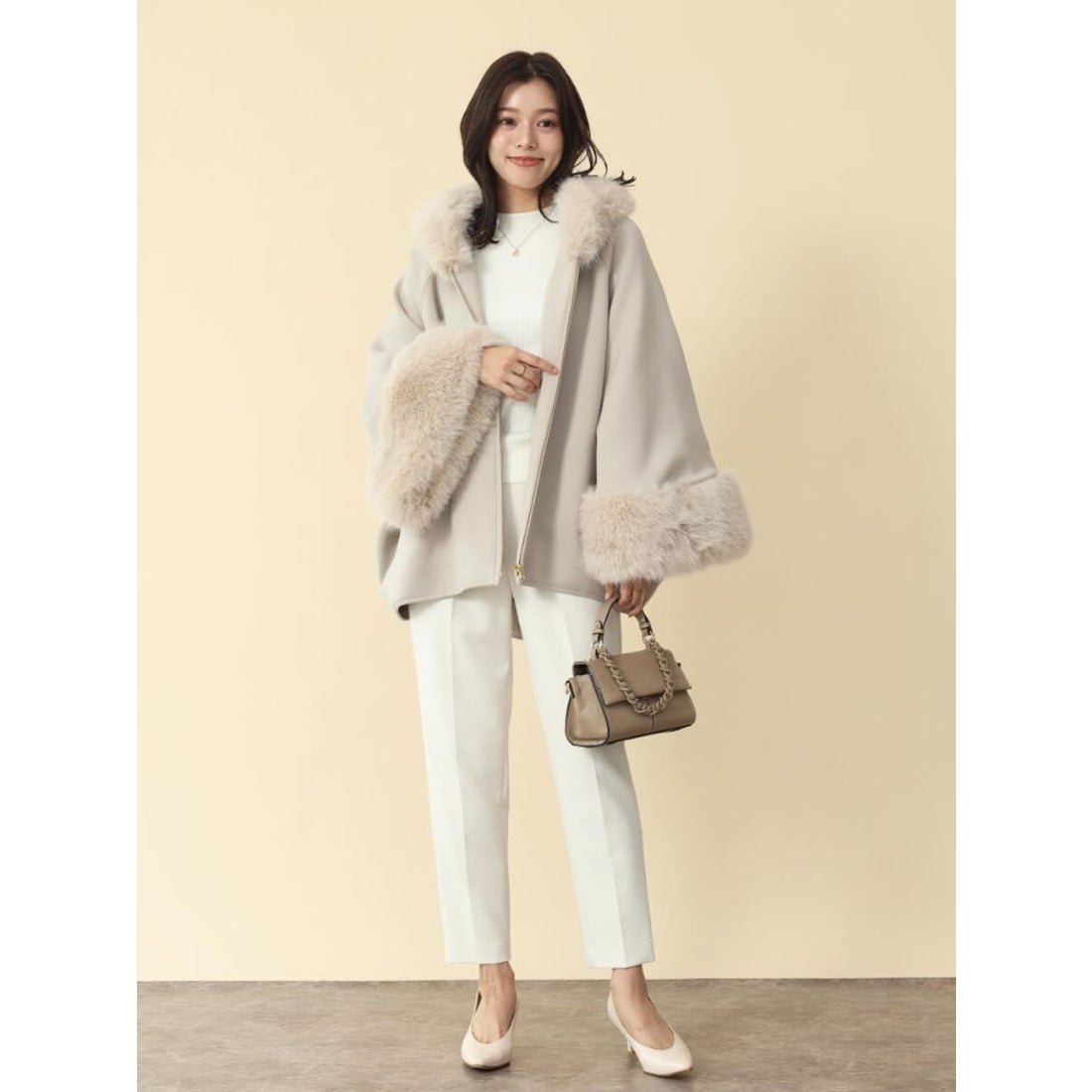 フェンネル FENNEL ファーポンチョアウター （ブラック） -靴