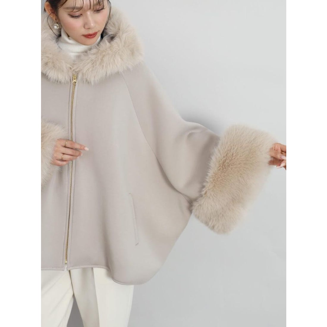 フェンネル FENNEL エコファーポンチョアウター （ブラック