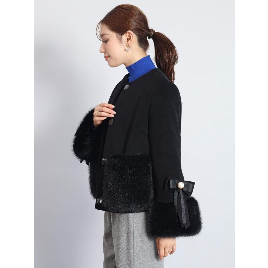 フェンネル FENNEL リボン袖ファーアクセントショートコート