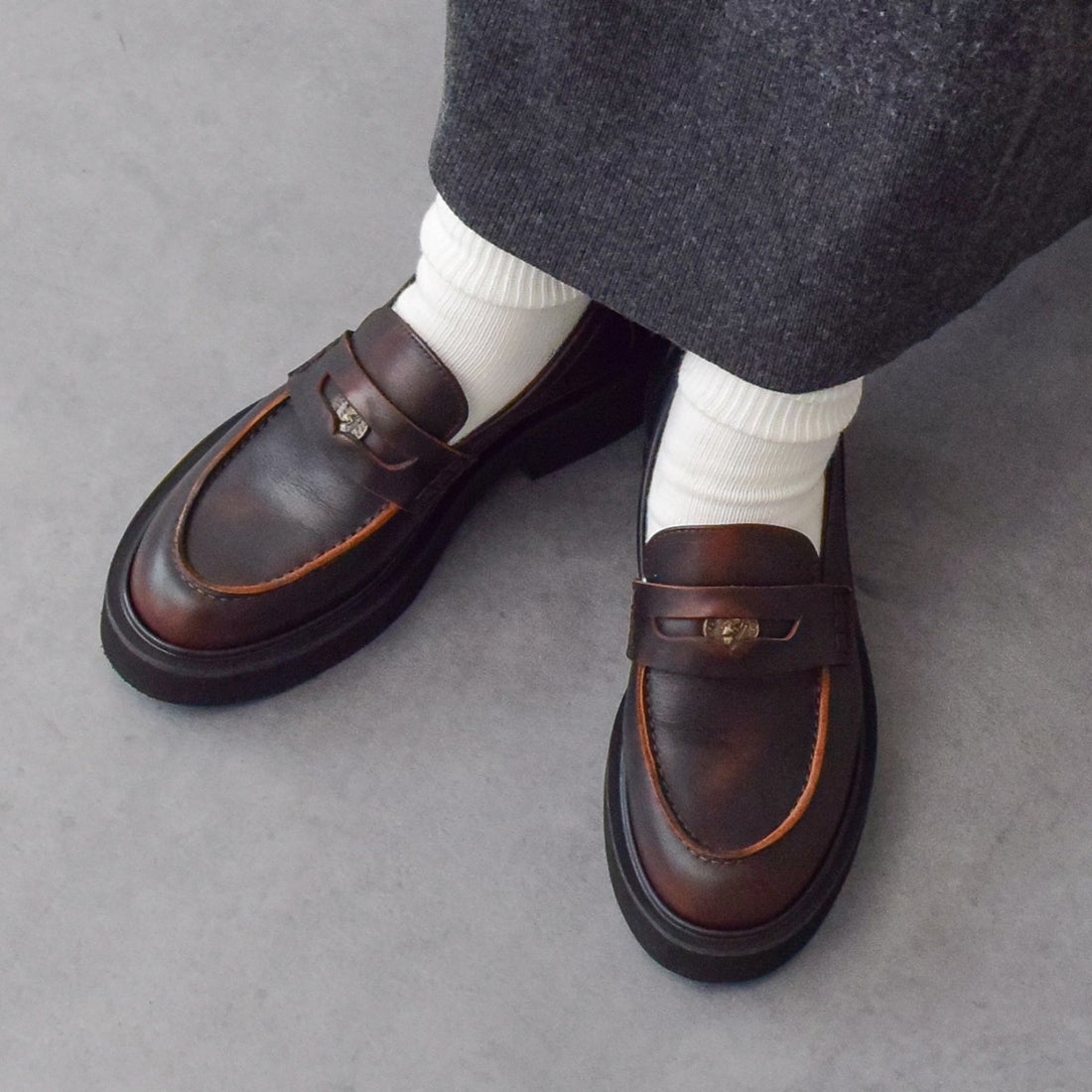 ファビオルスコーニ FABIO RUSCONI ラウンドトウ厚底ペニーローファー