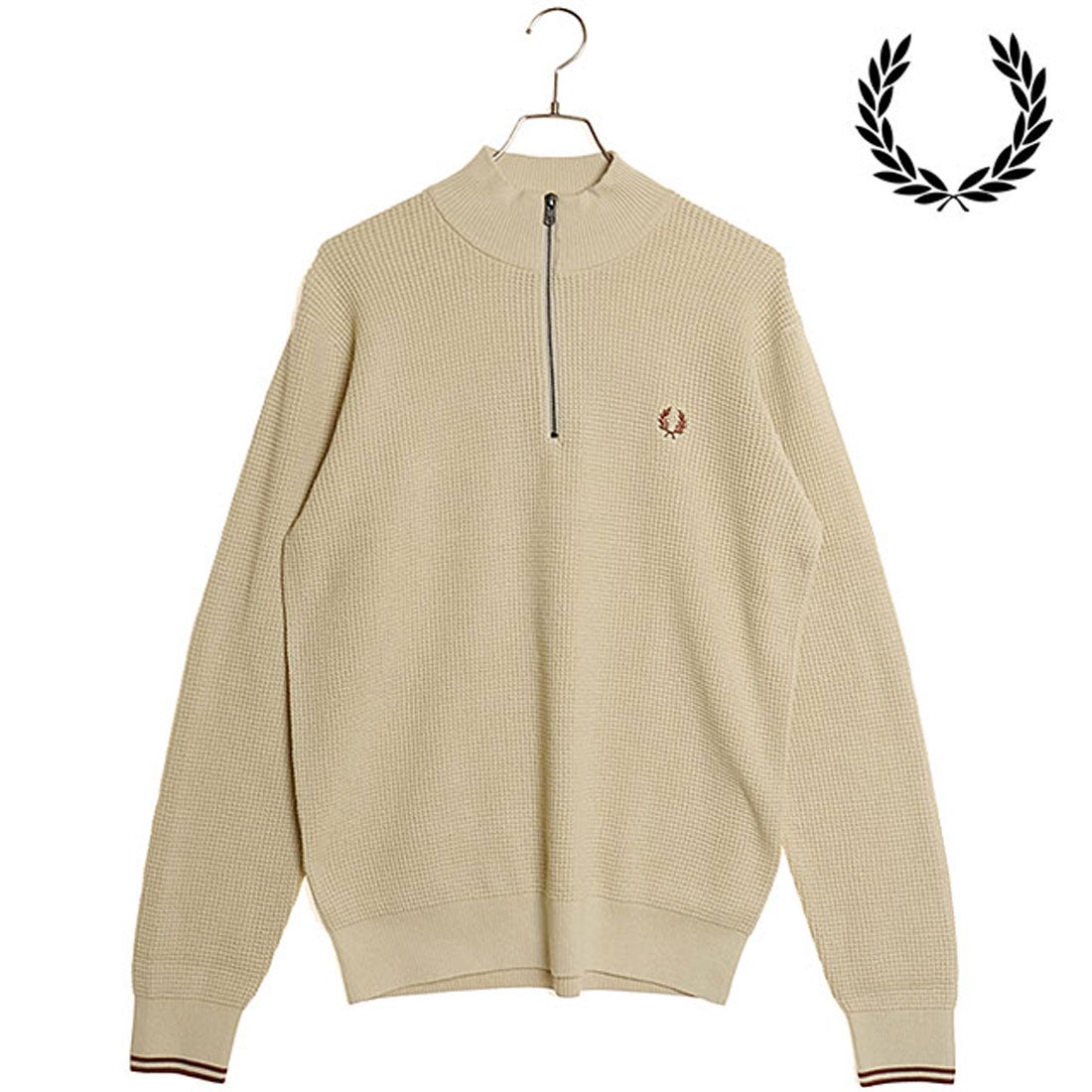 フレッドペリー FRED PERRY WAFFLE STITCH HALF ZIP JUMPER OATMEAL