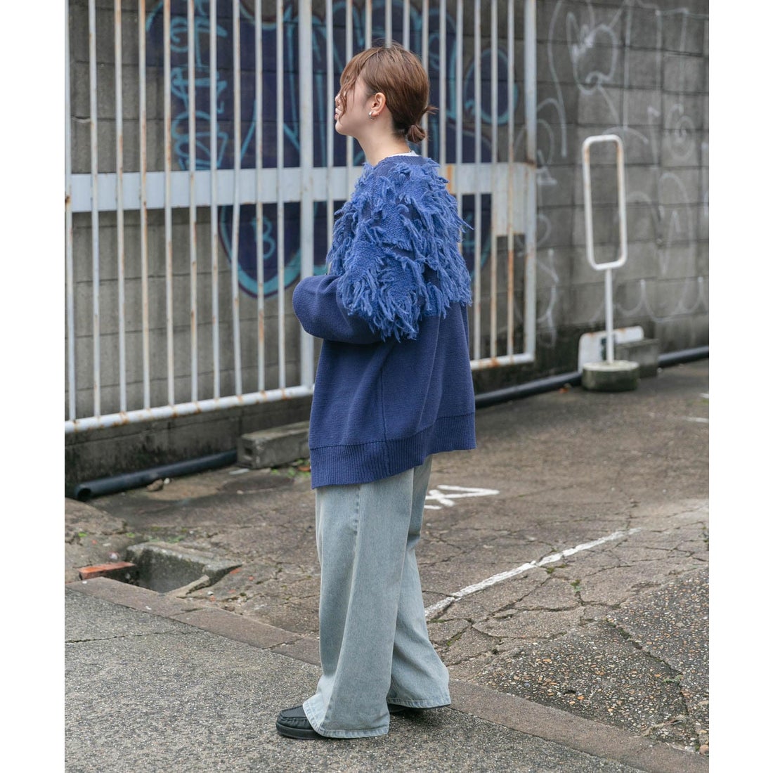 ケービーエフ KBF ジャガードフリンジカーディガン （KHAKI