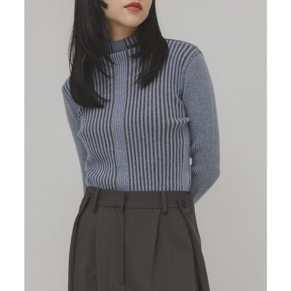 ケービーエフ KBF illi ランダムRIBハイネックニット （グレー系その他