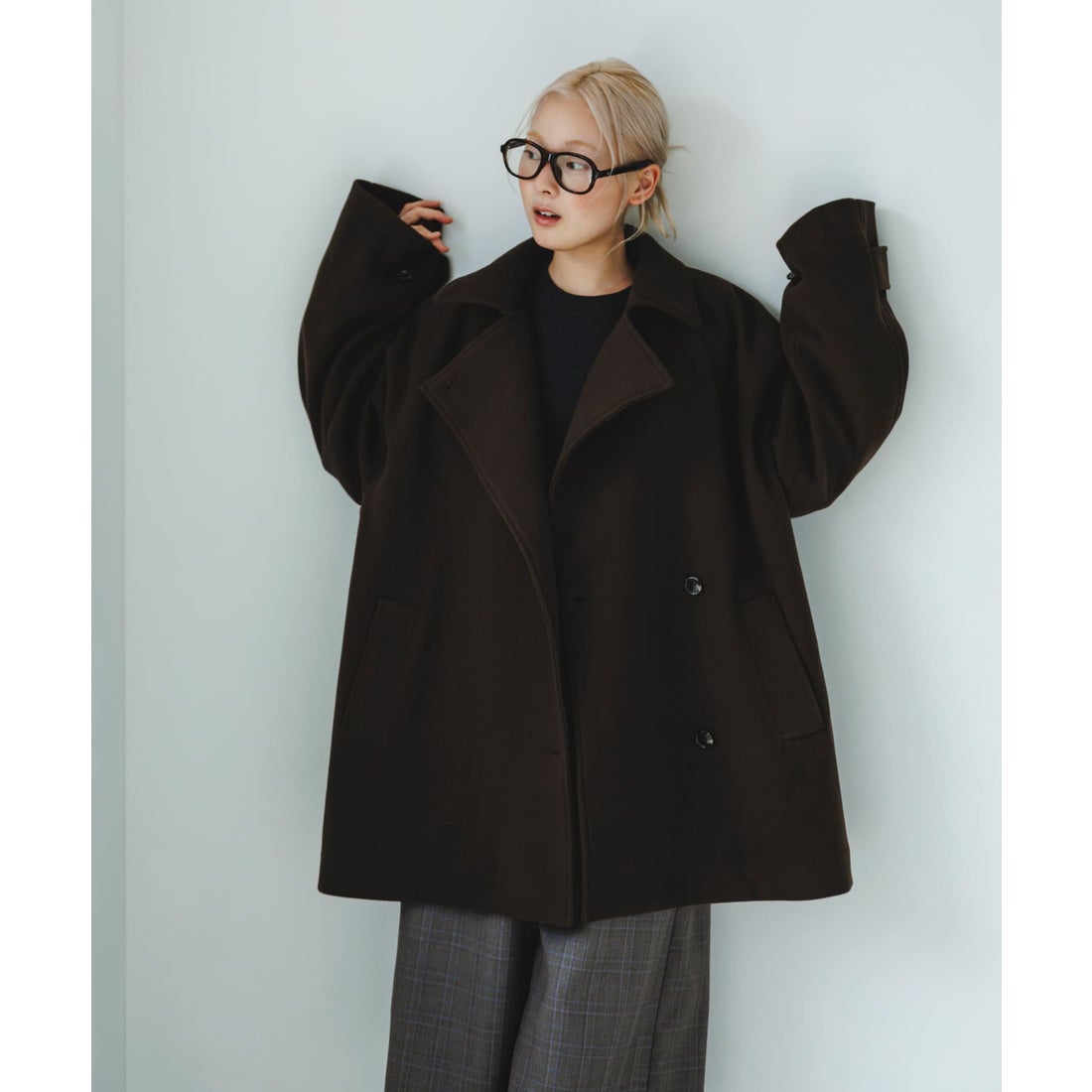 ケービーエフ KBF BIGカラーミドルコート （ブラウン） -ファッション