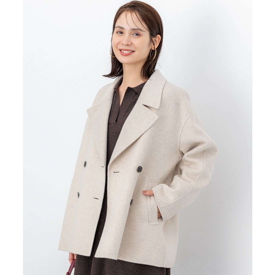 クミキョク 組曲 ダブルブレストリバー コート （ネイビー系