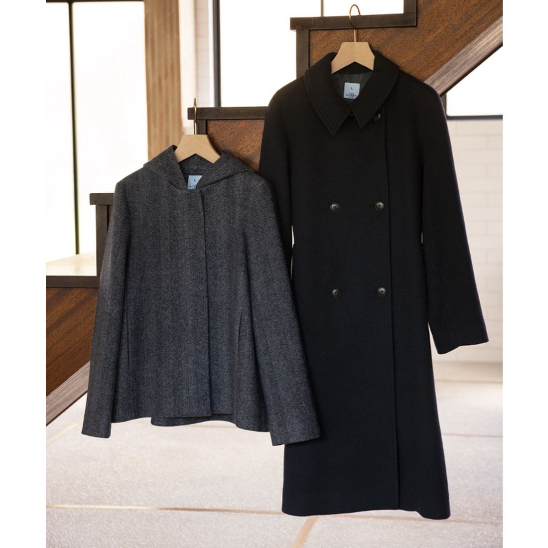 クミキョク 組曲 【2WAY】ウールモッサ ショートコート （ブラック系