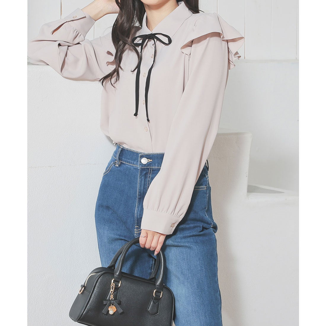 ハニーズ Honeys リボン付フリルブラウス トップス ブラウス 長袖