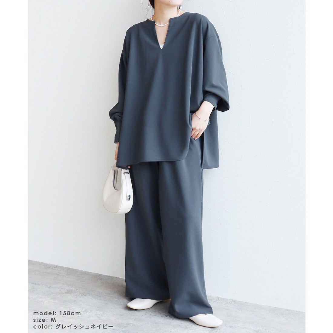 レカ reca カットジョーゼットリラクシーキーネックブラウス（y1109