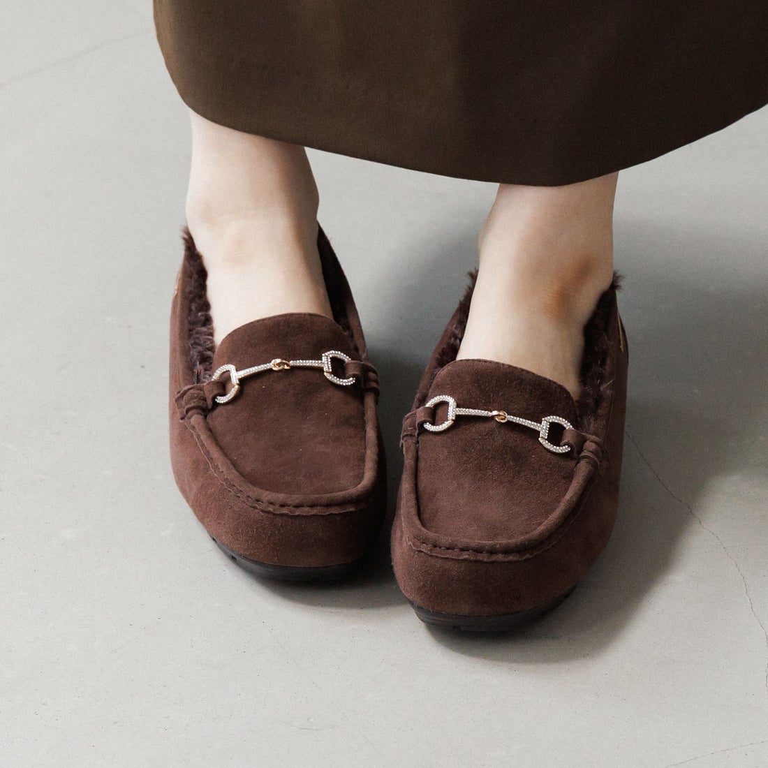 ヒミコ 卑弥呼 ビジュービットふわふわモカシン/651320 （グレー） -靴