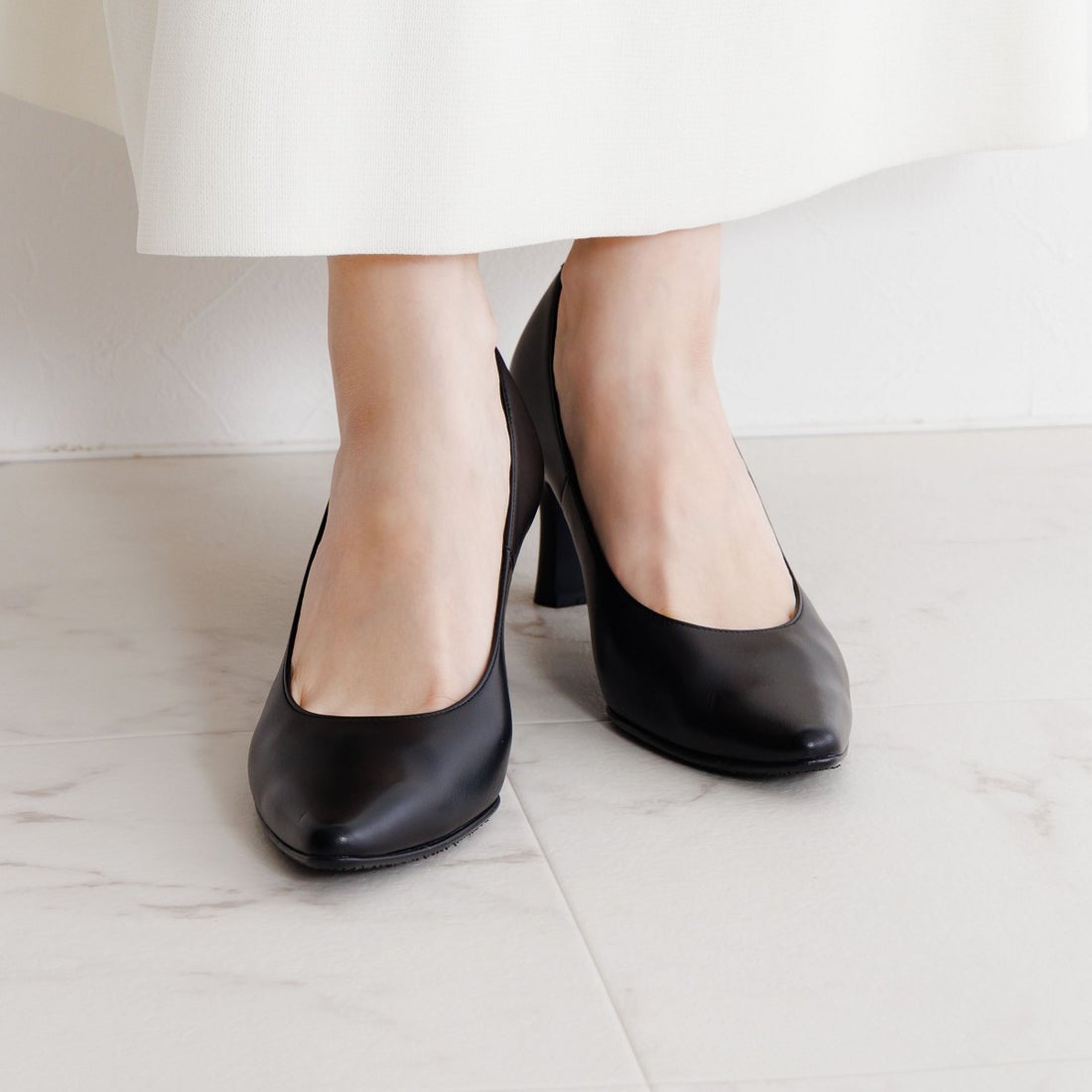 撥水レザー/冠婚葬祭や就活に】ヒミコ 卑弥呼 7cmヒールブラック