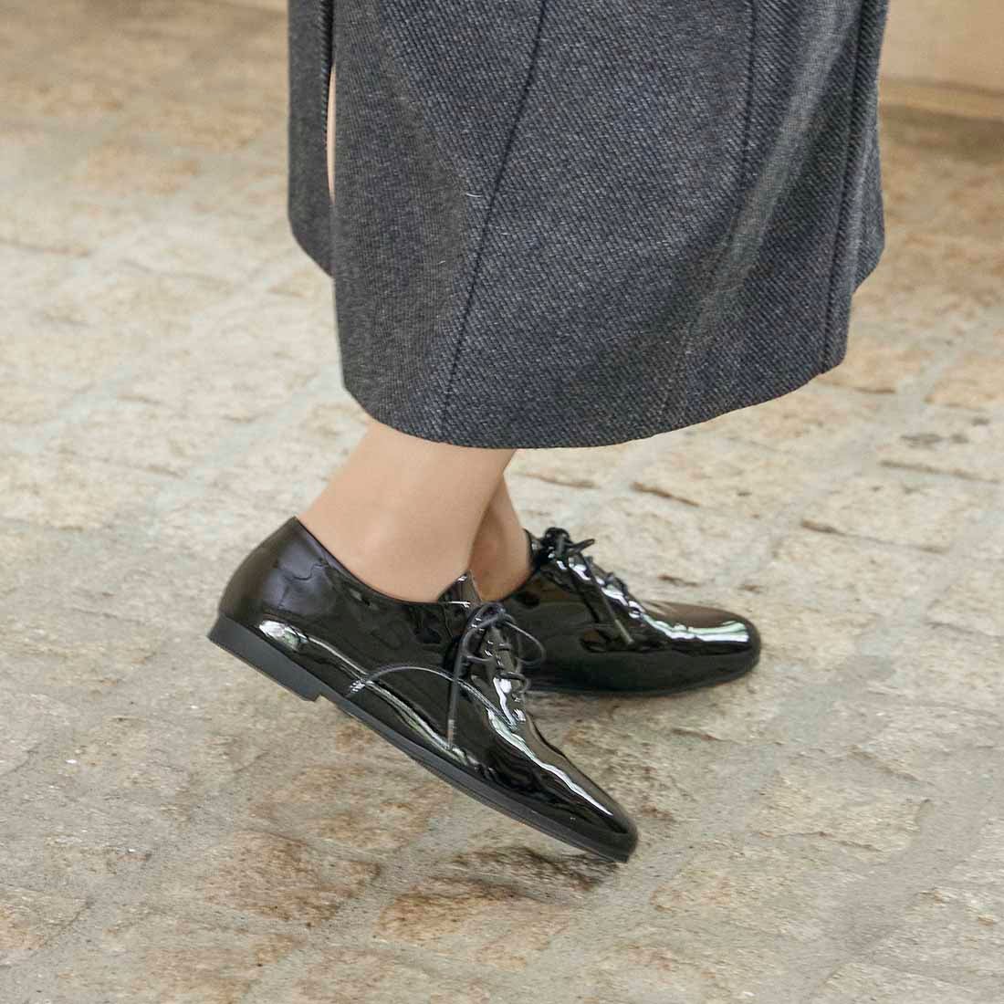 イング ing ソフトレースアップシューズ （ブラックエナメル） -Mode