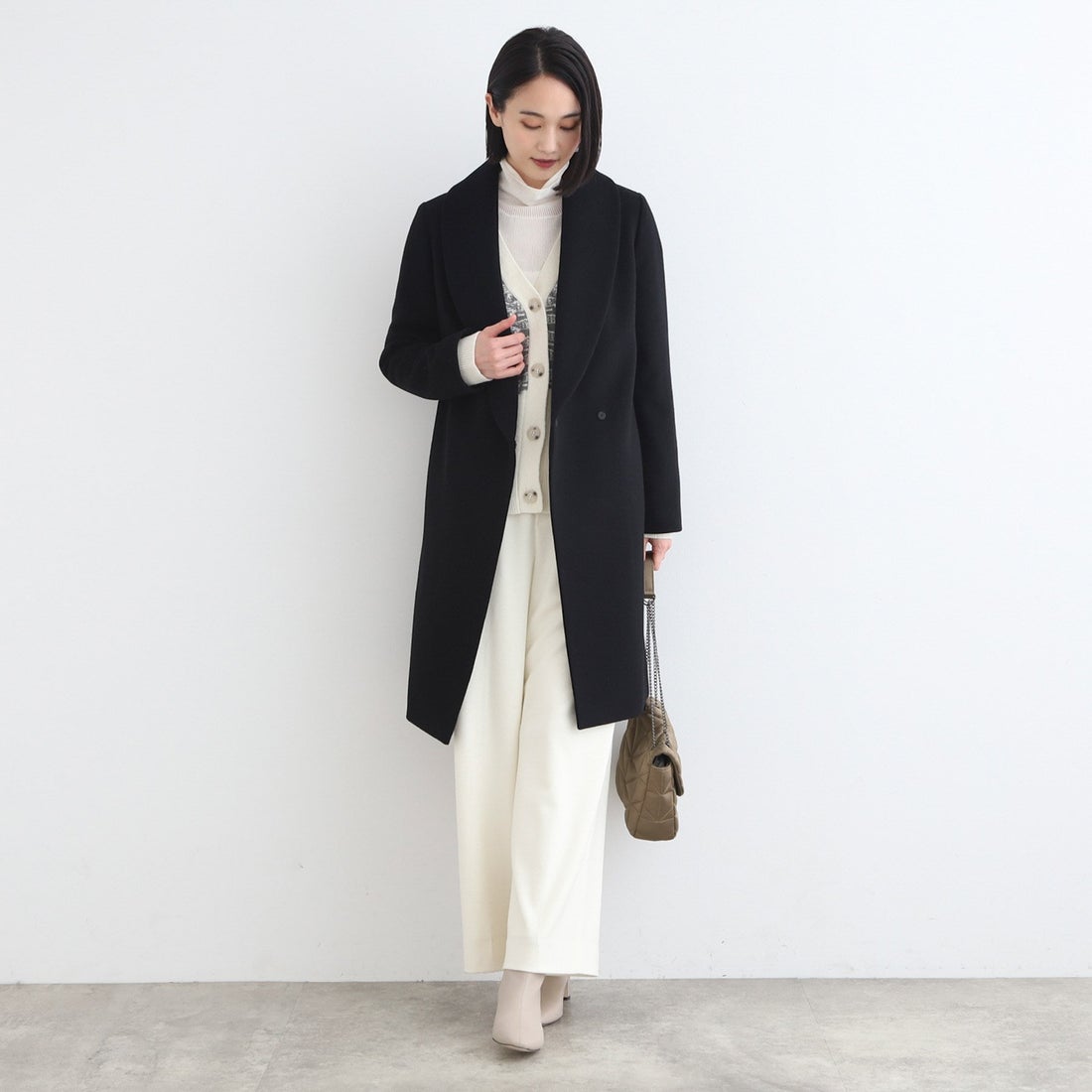 インディヴィ INDIVI 【WEB限定／ウール】ショールカラーロングコート