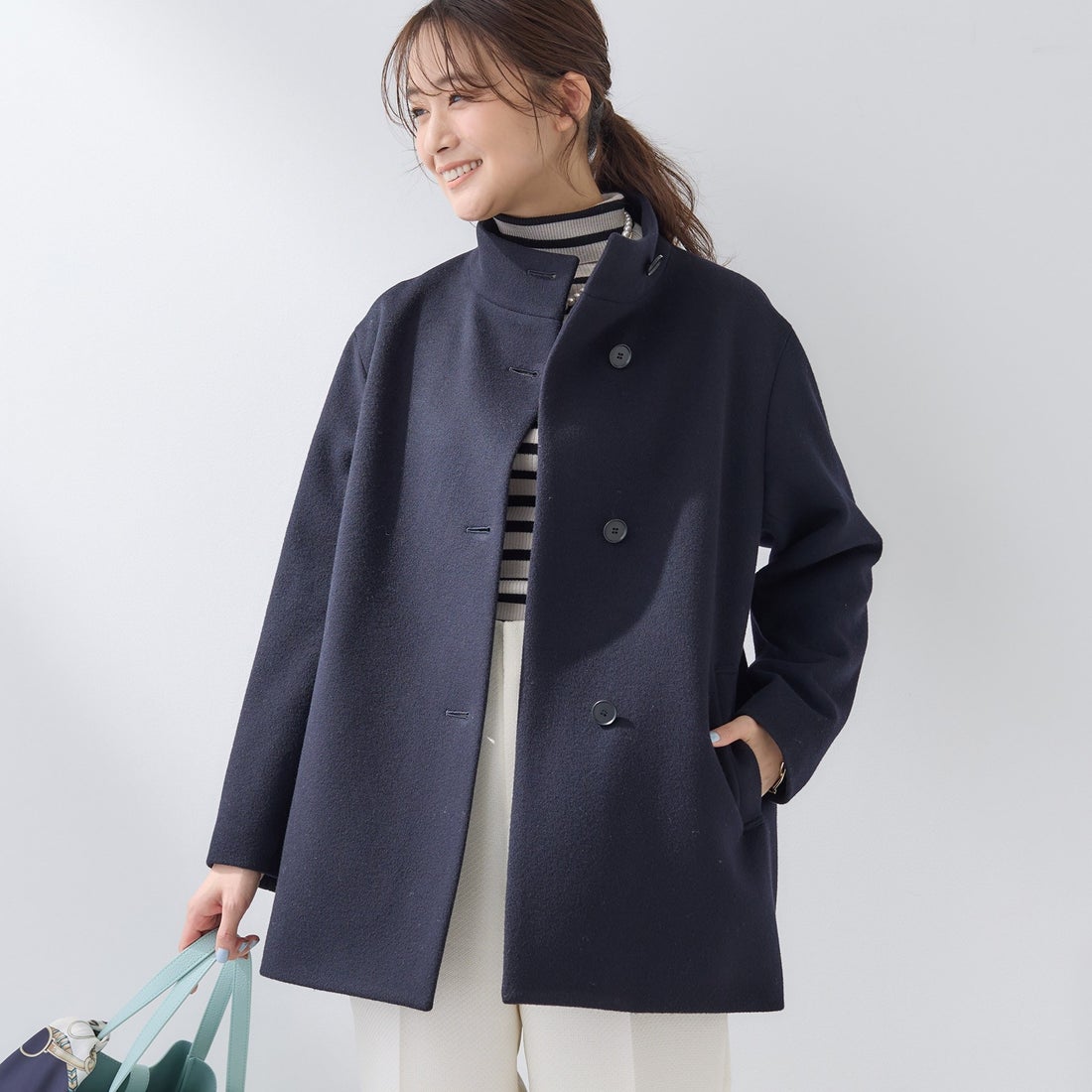 インディヴィ INDIVI 【日本製／ミドル丈】スタンドカラーミドルコート