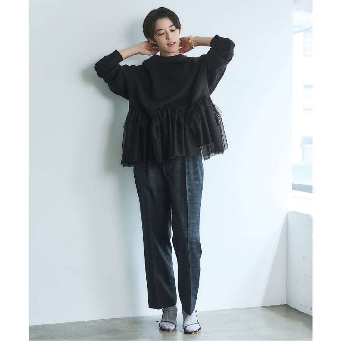 イエナ IENA BLACK チュールフリルスウェット （ブラック