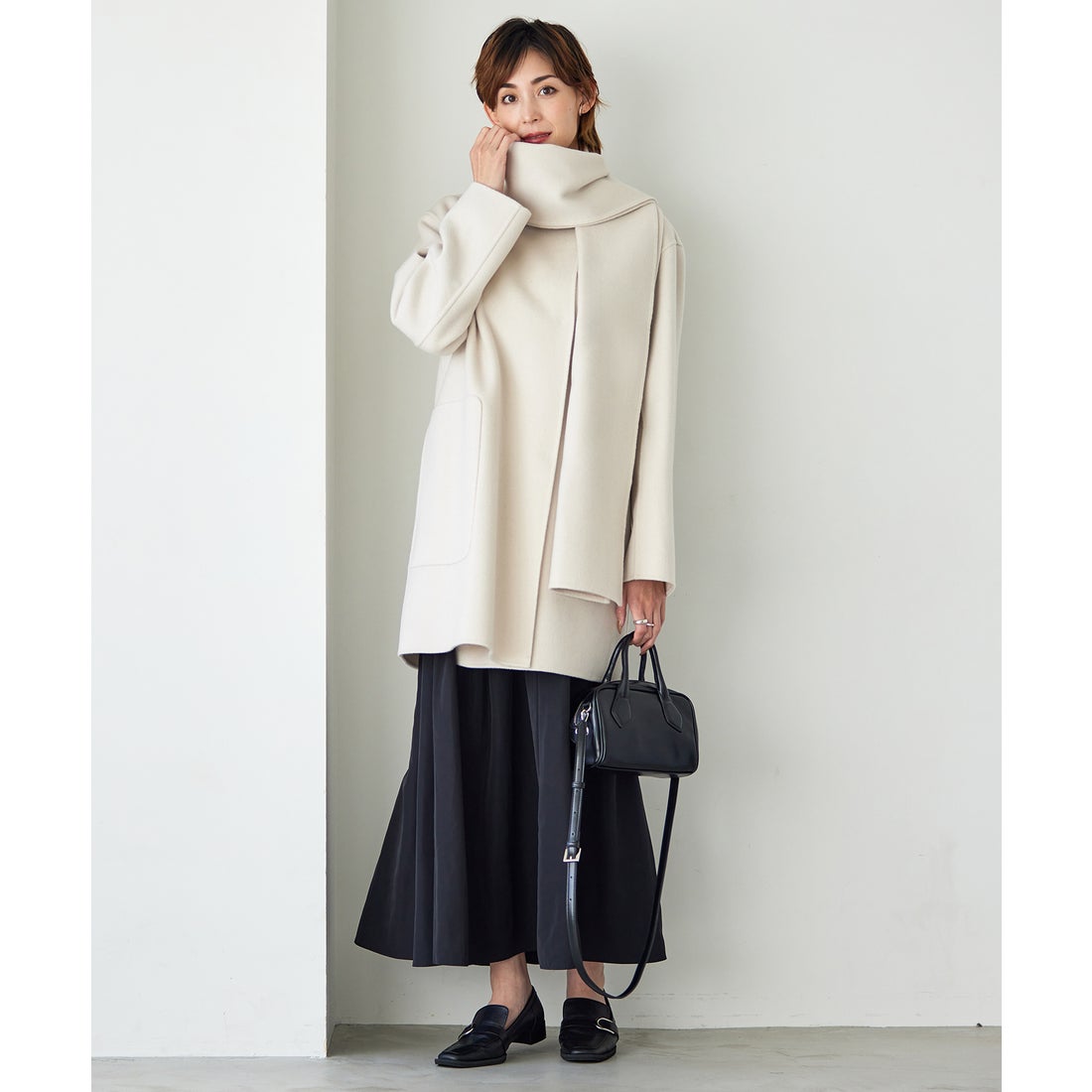 ICB 【先行予約】ウールリバー ストール付きノーカラーコート