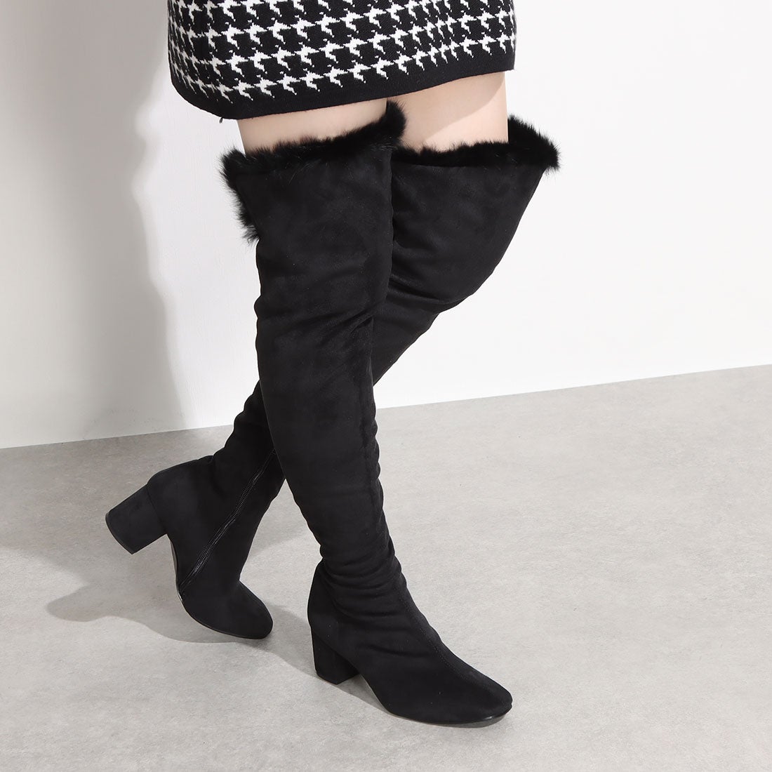 日本製】希少天然ファーを使用したニーハイロングブーツ アイケー