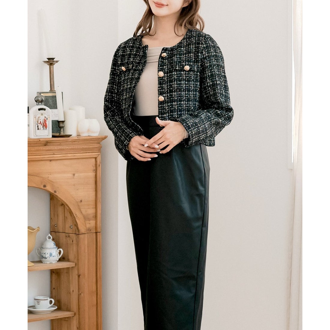 ジュリアブティック JULIA BOUTIQUE ノーカラーツイードジャケット