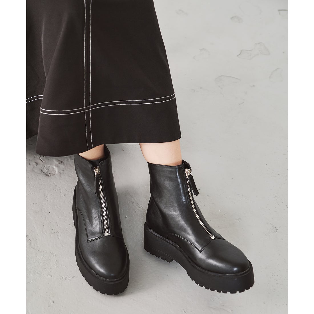 ORiental TRaffic 厚底フロントジップブーツ/31402（BLACK