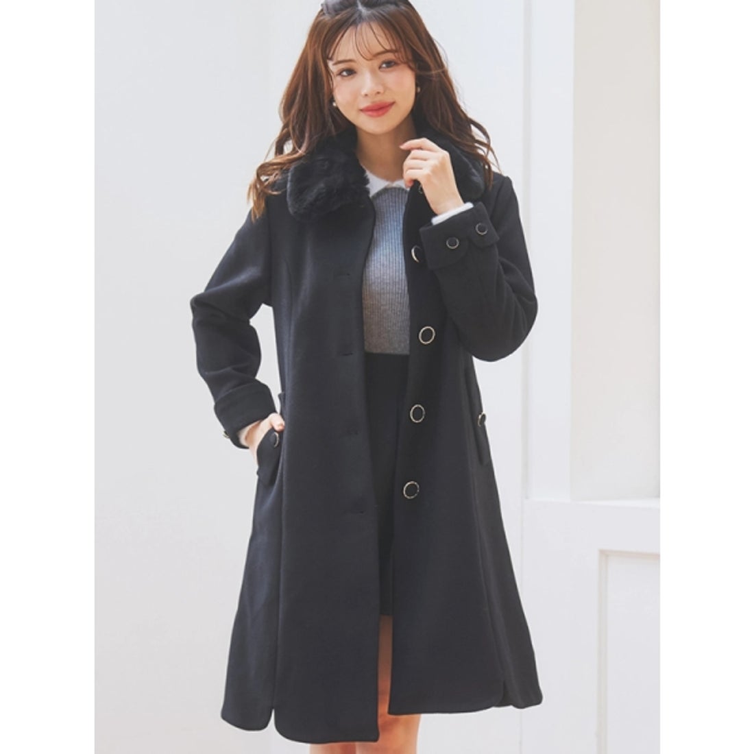 ルディックパーク Ludic Park フェイクウールファー襟付きロングコート