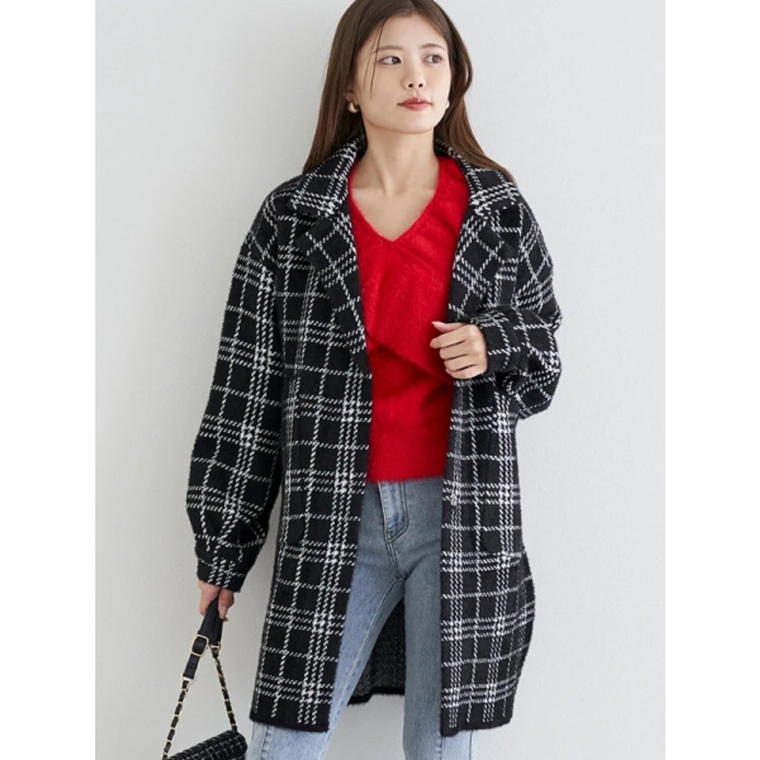 ルディックパーク Ludic Park チェック柄ニットコート （青） -靴