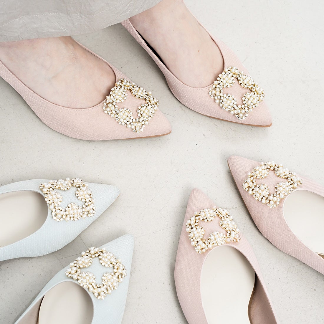 25SS】ビジューポインテッドトゥヒールパンプス(0484A) （LピンクZ