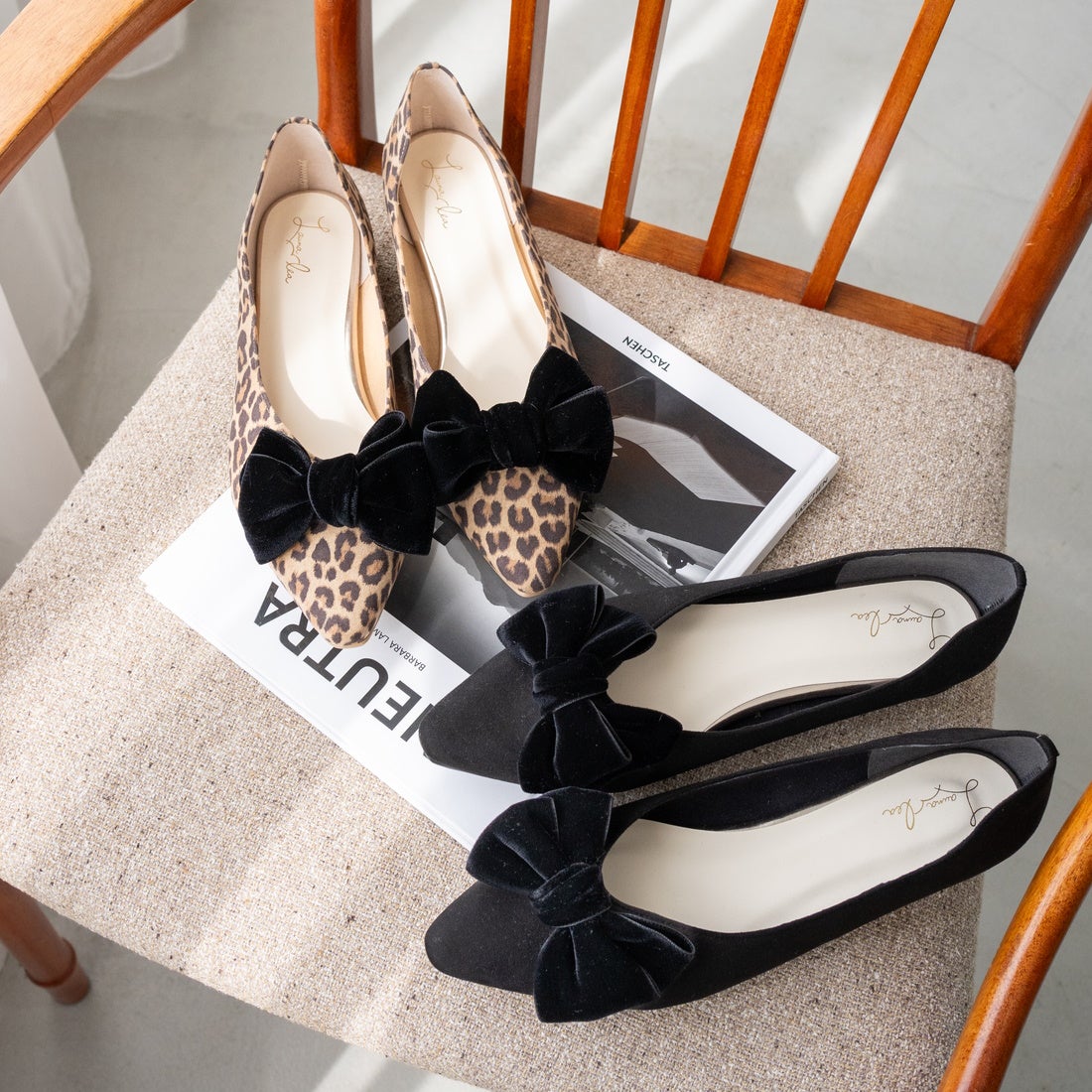 リボンフラットパンプス(0460) （レオパードS） -レディースシューズ