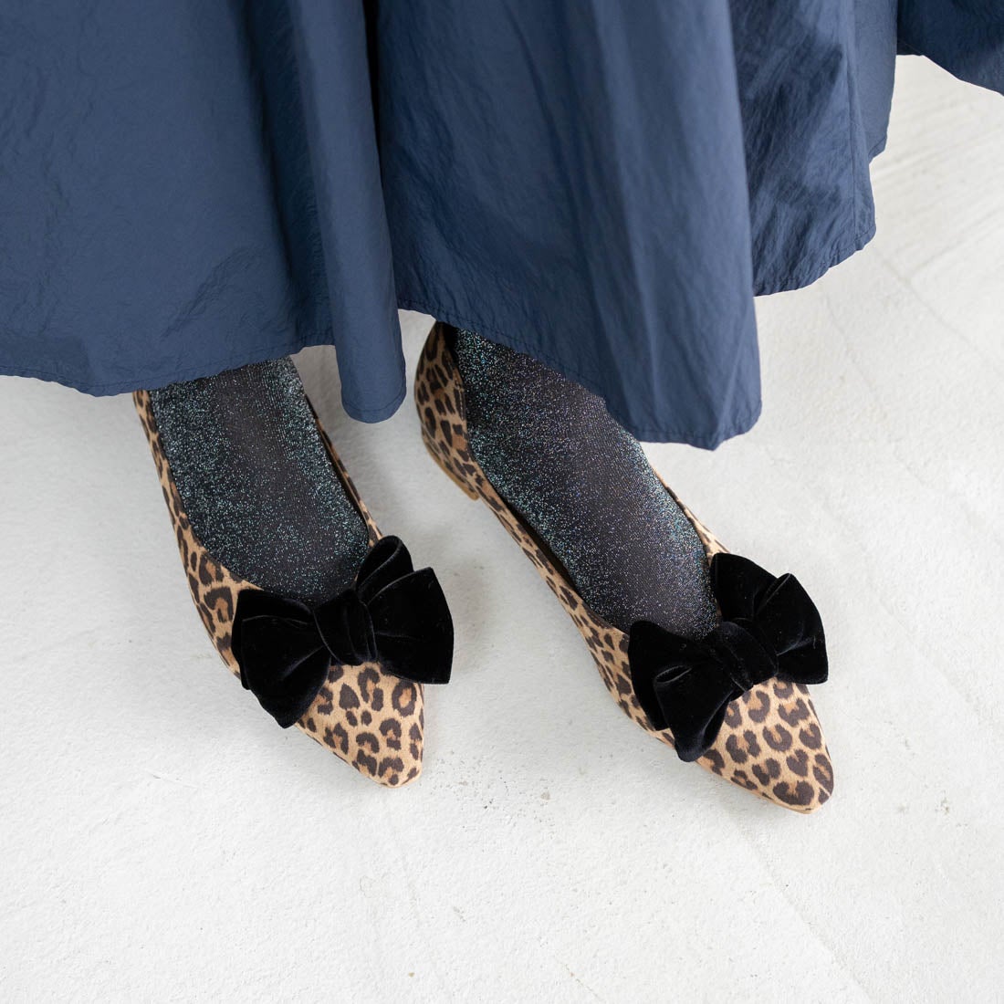 リボンフラットパンプス(0460) （レオパードS） -レディースシューズ