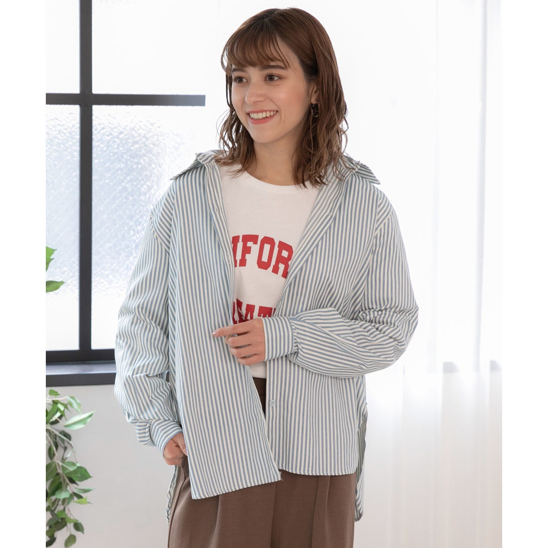 アドティエ ad thie パステルカラー サイドスリット ストライプ柄